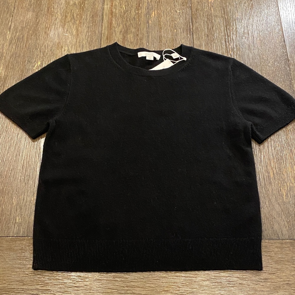 Vince cashmere Black Short-Sleeve Crewneck Sweater